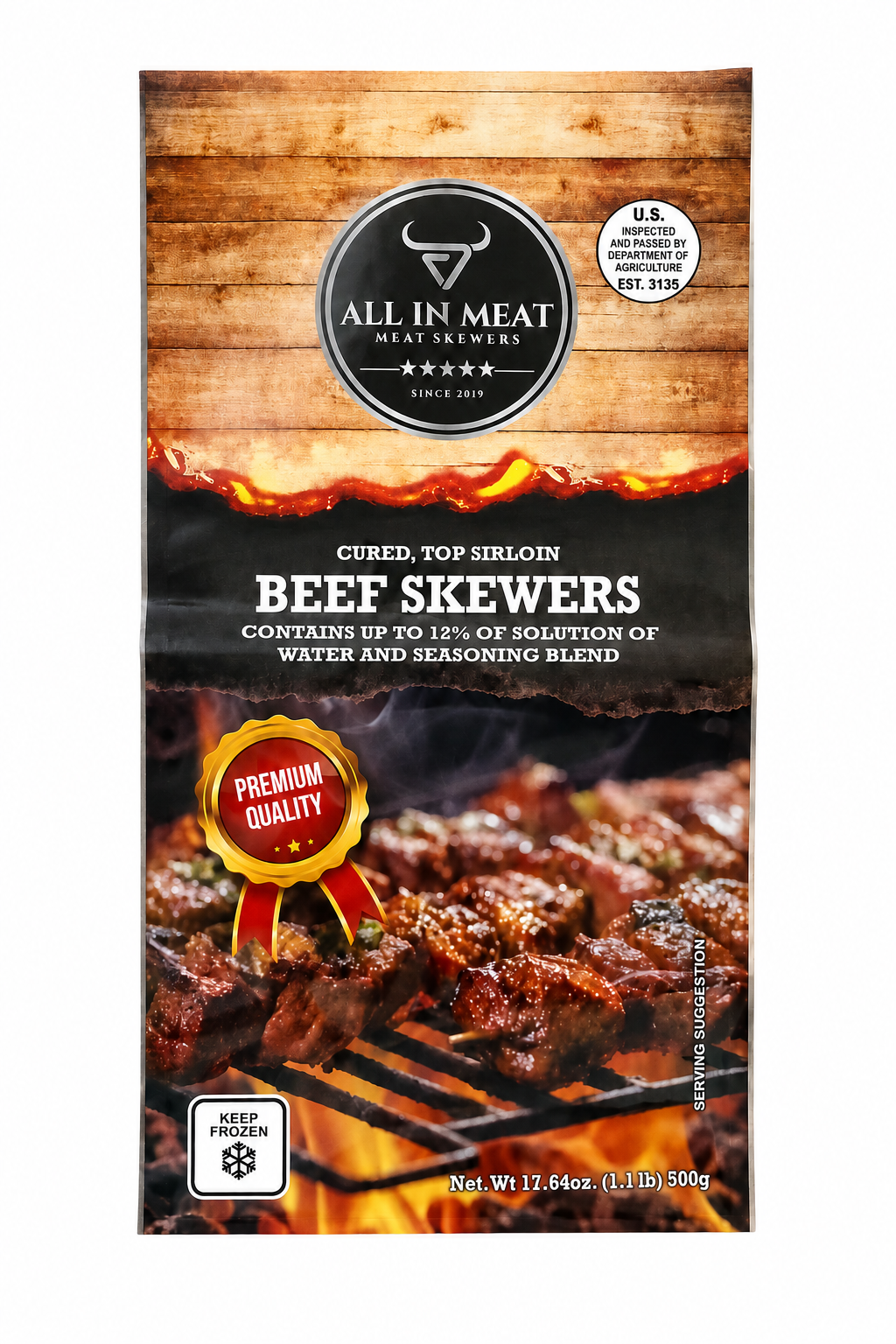 All In Meat Brazilian Top Sirloin Skewers – 5 Pack (1.1 lb)