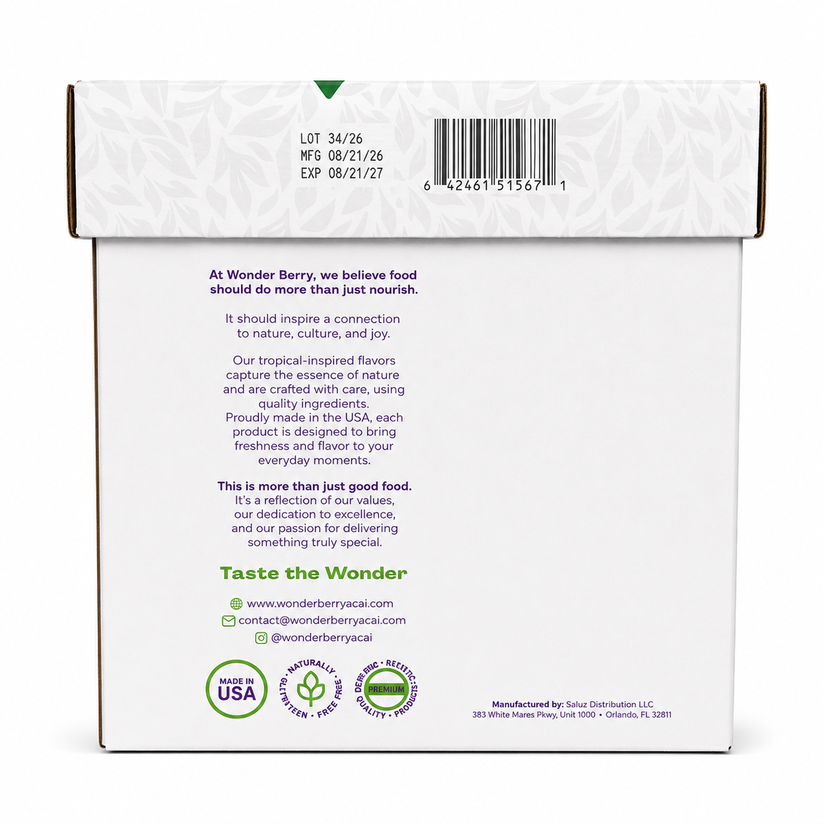 Wonderberry Sugar Free Açaí 5L – parte traseira com informações