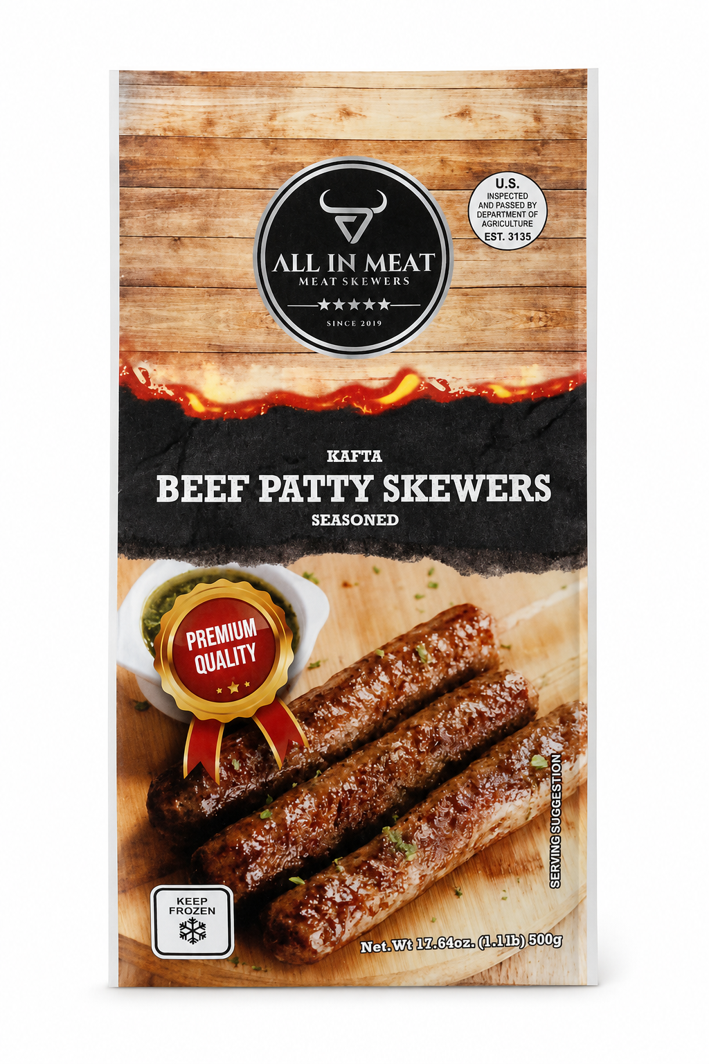 All In Meat Brazilian Kafta Beef Skewers – 5 Pack (1.1 lb)
