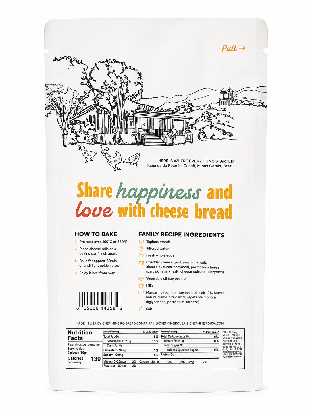 Chef Mineiro Cheese Bread 30g – verso com ingredientes e tabela nutricional