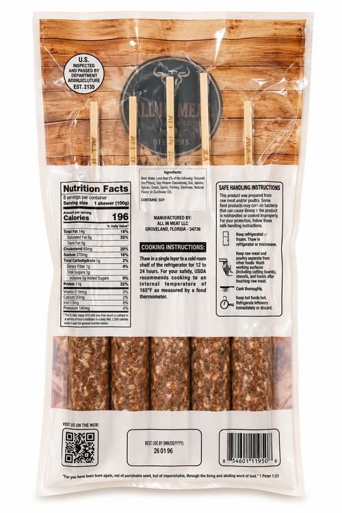 All In Meat Brazilian Kafta Beef Skewers – 5 Pack (1.1 lb)