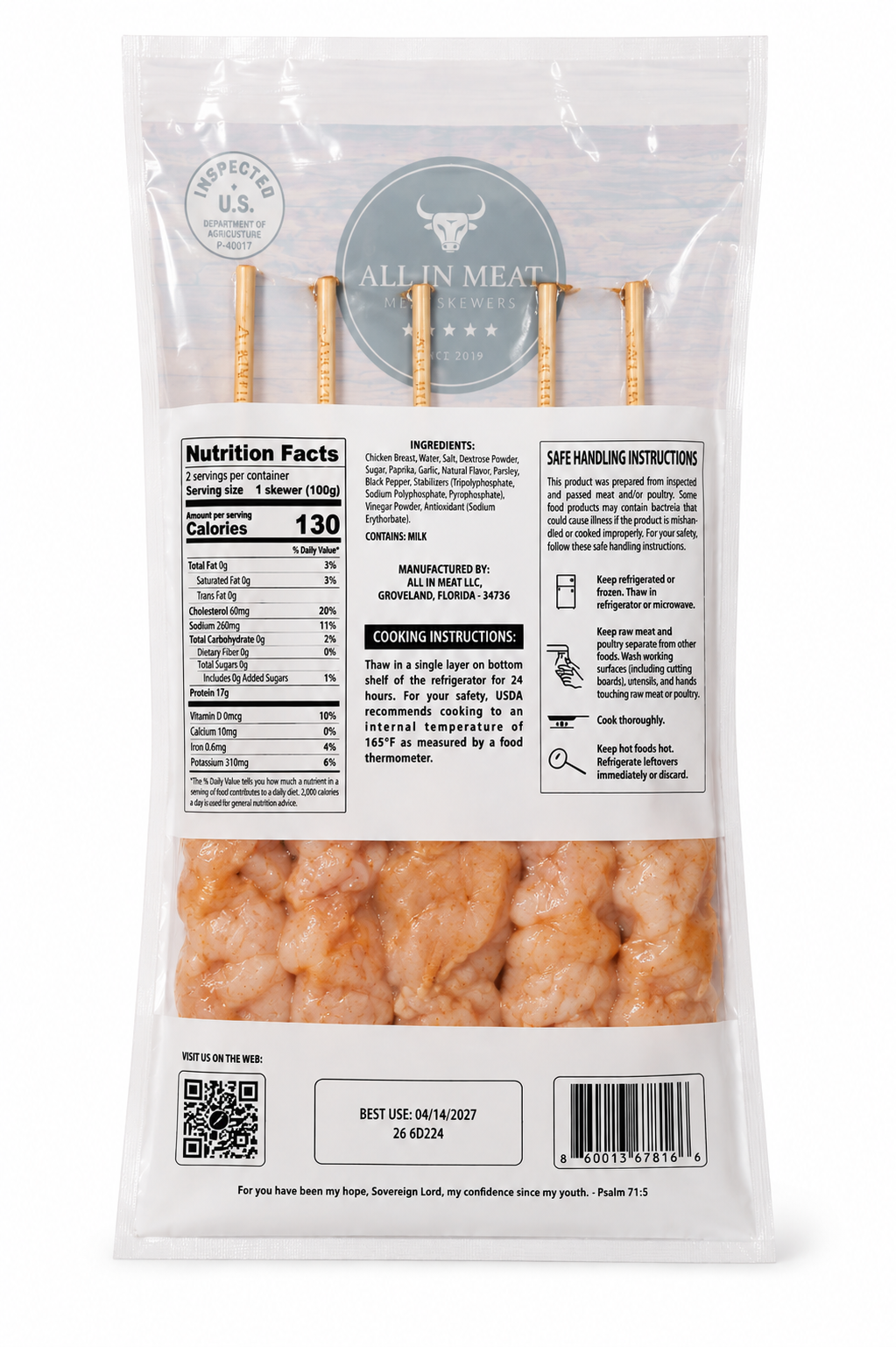 All In Meat Brazilian Chicken Skewers – 5 Pack (1.1 lb)