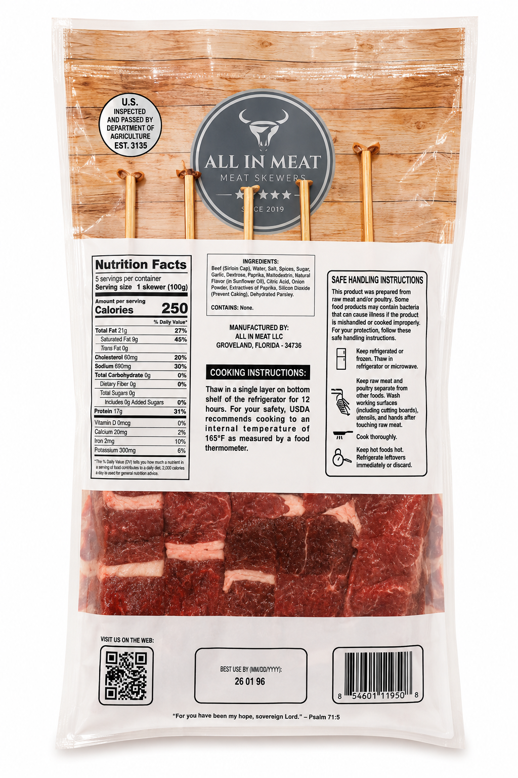 All In Meat Brazilian Picanha Skewers – 5 Pack (1.1 lb)