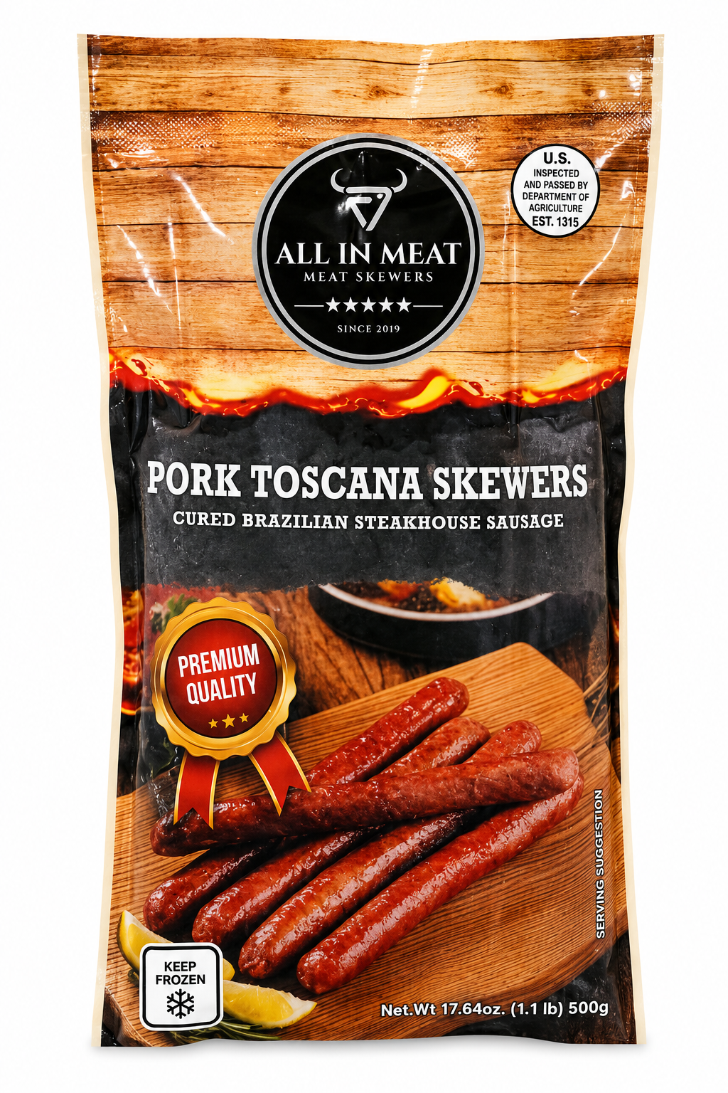 All In Meat Brazilian Toscana Sausage Skewers – 6 Pack (1.1 lb)